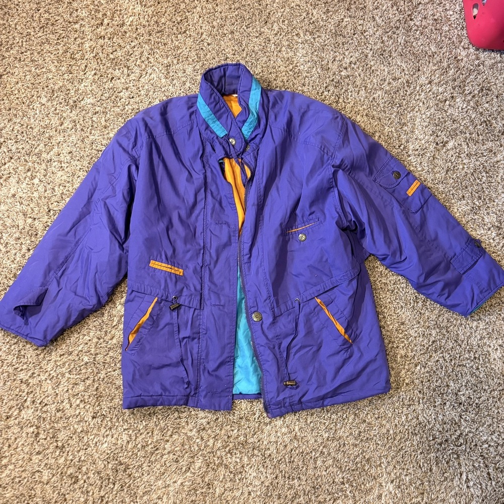 Outer Gear Parka Jacket Mens Small Purple Teal Vintage 90s Colorblock Gorpcore